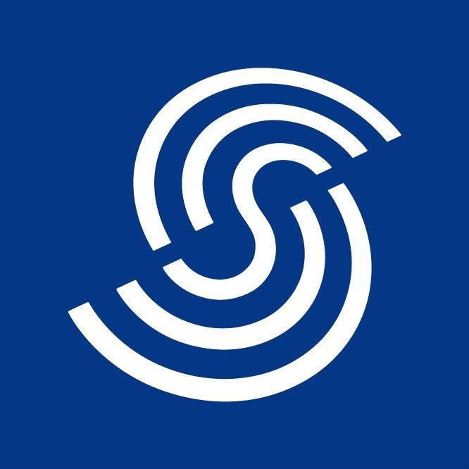 Weißes Logo der Stiftungen auf blauem Hintergrund